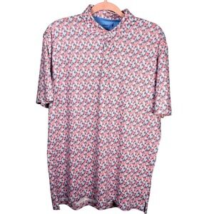 johnnie-O Palm Print Polo Shirt Performance Golf Coastal Preppy M